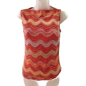 NWT 90s vintage La Belle pink orange Wavy Tank Top Large NEW Stretch Lined